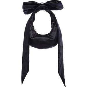 Dolls Kill Lady Royal Shoulder Bag by Sugar Thrillz – Satin Purse with Rhinestone Ribbon Handle & Heart Accent(Black)