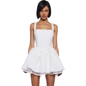 Dolls Kill Magic Moves Corset Dress by Sugar Thrillz – Taffeta Corset Dress with Fishnet Mesh Petticoat & Lace-Up Back(White)
