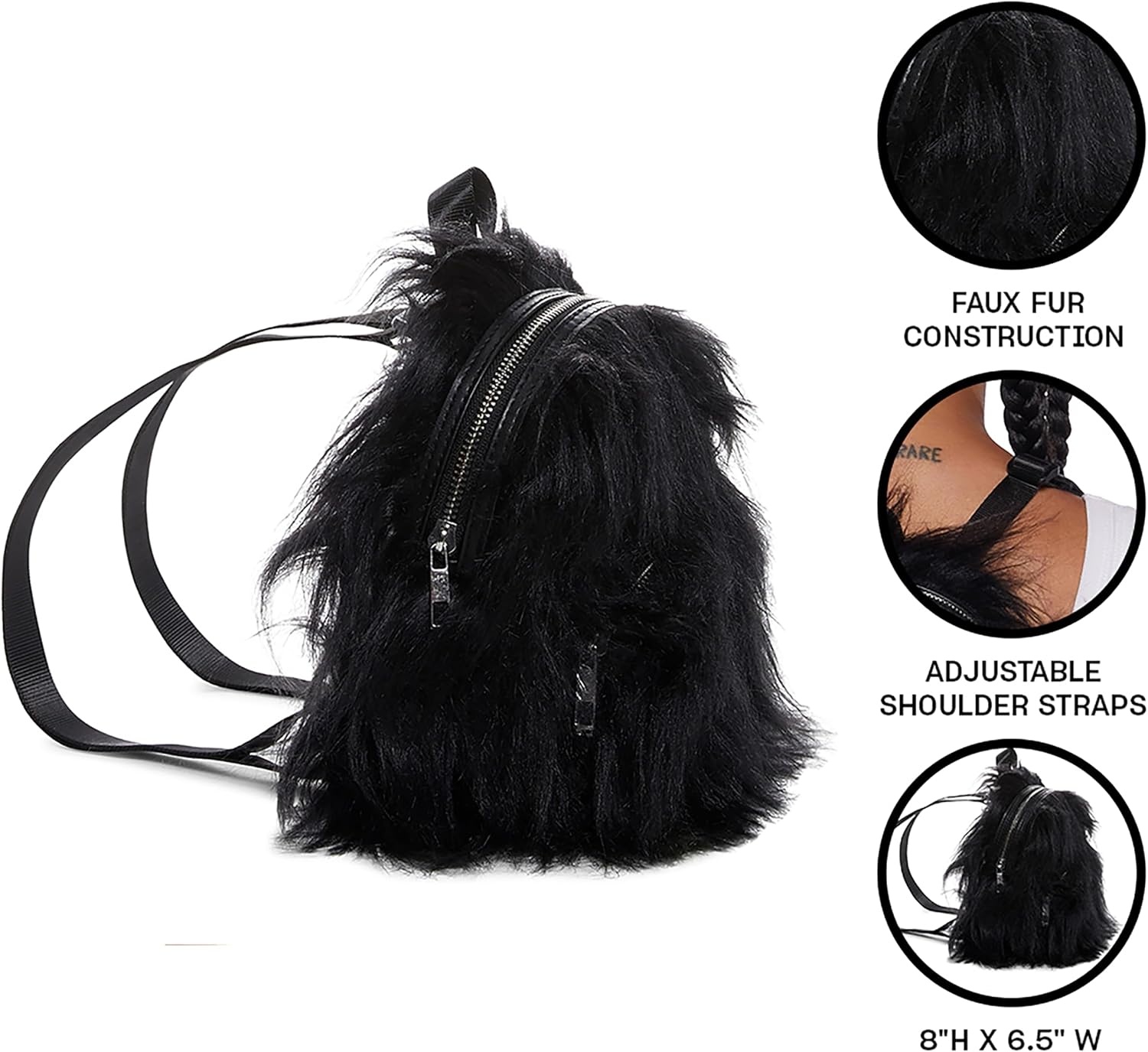 image:imageDolls Kill Case Of The Grumpies Fuzzy Backpack by Current Mood Cute Faux Fur Bag with Adjustable Straps Black
