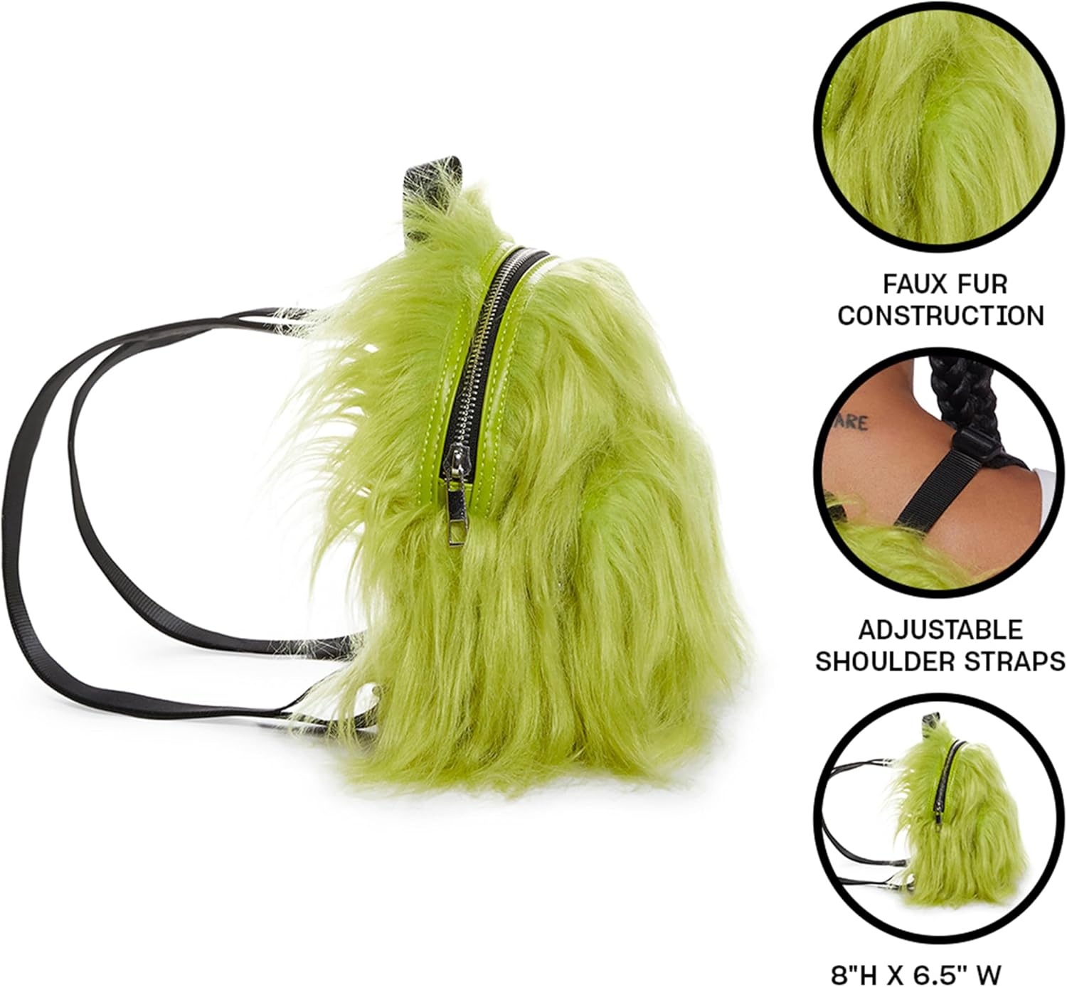 image:imageDolls Kill Case Of The Grumpies Fuzzy Backpack by Current Mood Cute Faux Fur Bag with Adjustable Straps Green