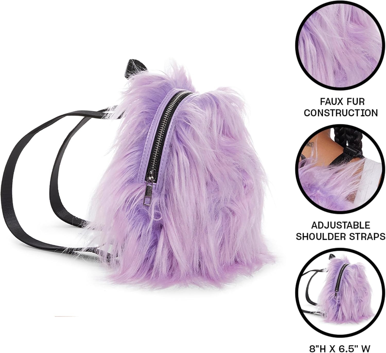 image:imageDolls Kill Case Of The Grumpies Fuzzy Backpack by Current Mood Cute Faux Fur Bag with Adjustable Straps Lavender