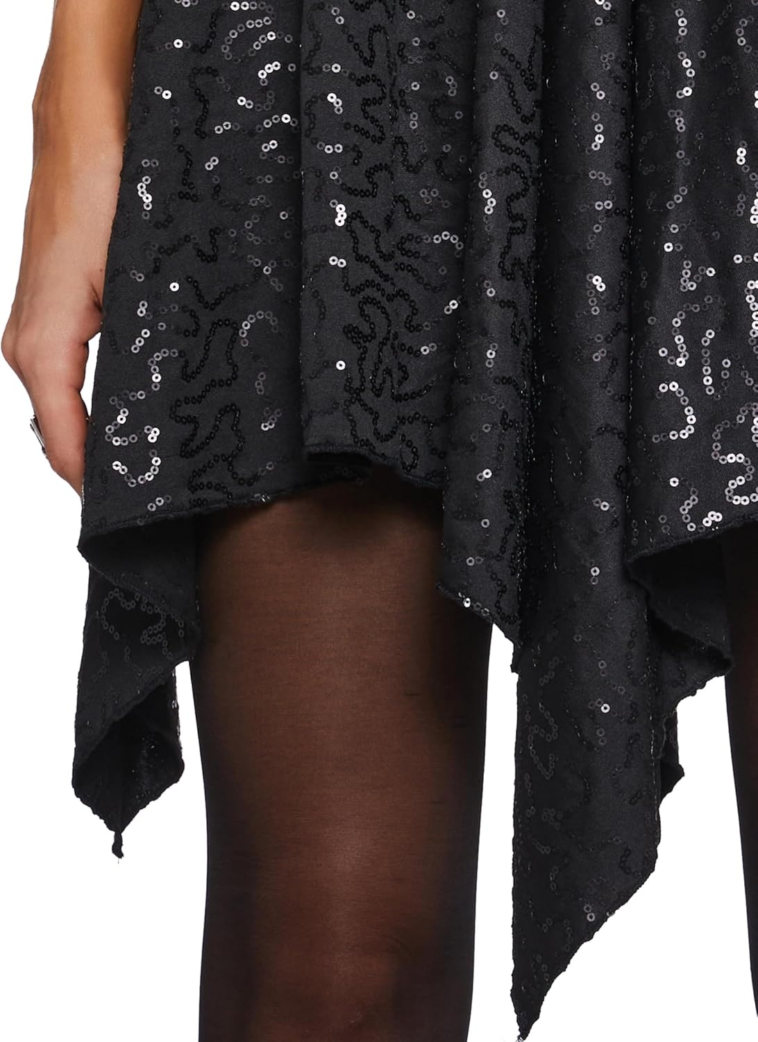 image:imageDolls Kill F is for Fairies Dress by Current Mood Fairycore Mini Dress with OffShoulder Sleeves Tie Straps and Ruched BustBlack Sequin