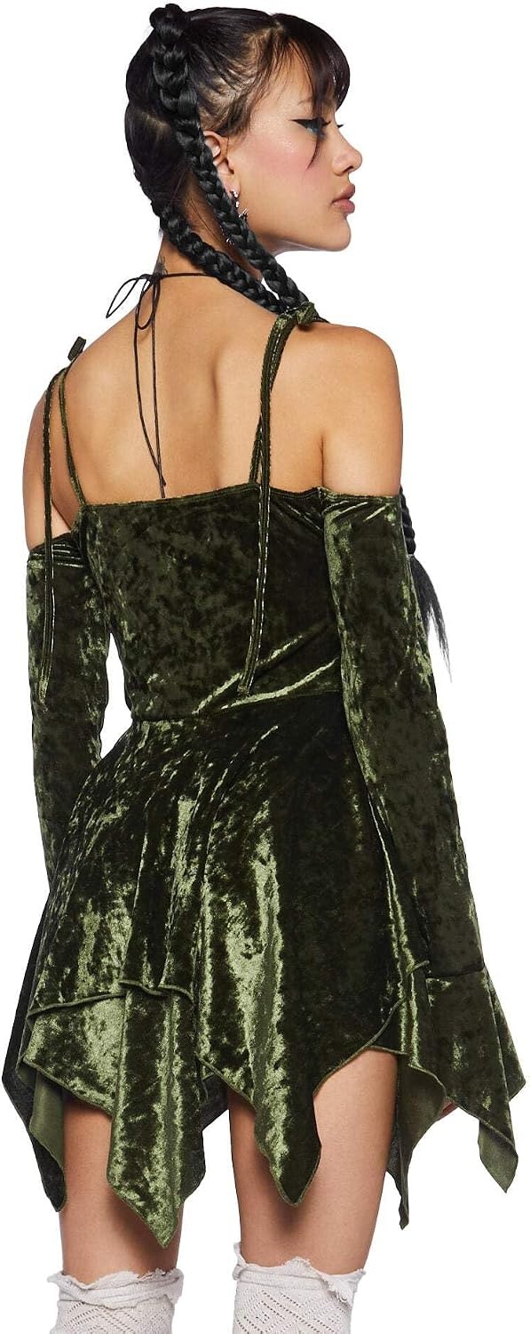 image:imageDolls Kill F is for Fairies Dress by Current Mood Fairycore Mini Dress with OffShoulder Sleeves Tie Straps and Ruched BustOlive Velvet