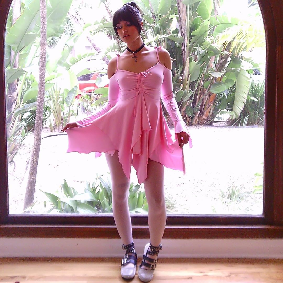 image:imageDolls Kill F is for Fairies Dress by Current Mood Fairycore Mini Dress with OffShoulder Sleeves Tie Straps and Ruched BustPink