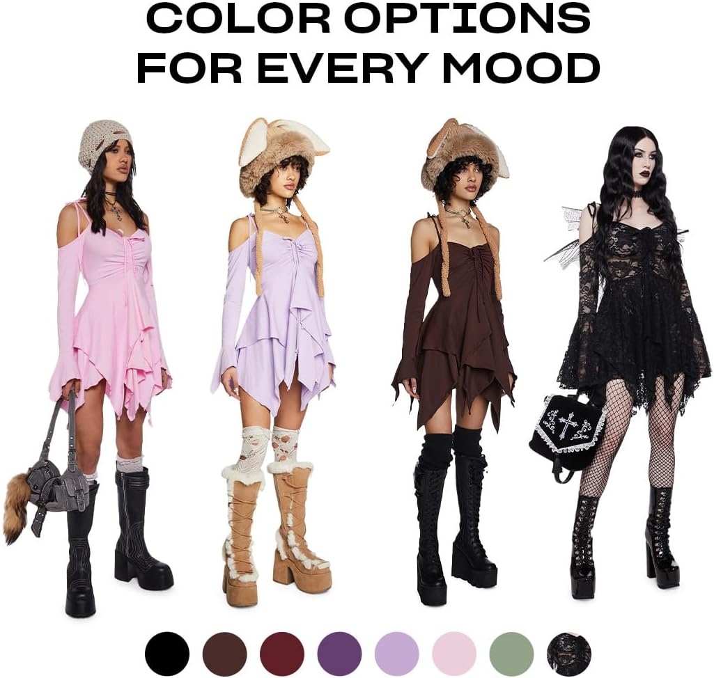 image:imageDolls Kill F is for Fairies Dress by Current Mood Fairycore Mini Dress with OffShoulder Sleeves Tie Straps and Ruched BustPink
