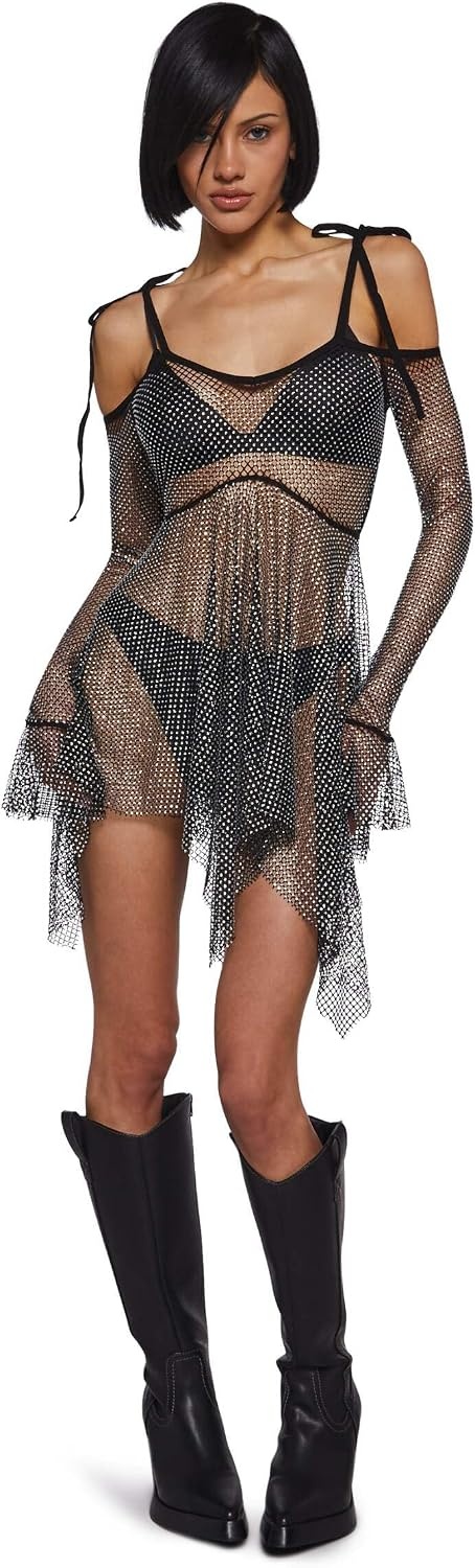 image:imageDolls Kill F is for Fairies Dress by Current Mood Fairycore Mini Dress with OffShoulder Sleeves Tie Straps and Ruched BustRhinestone