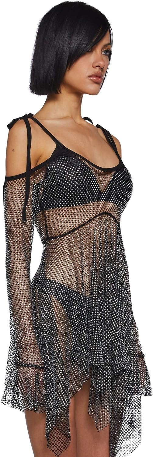 image:imageDolls Kill F is for Fairies Dress by Current Mood Fairycore Mini Dress with OffShoulder Sleeves Tie Straps and Ruched BustRhinestone