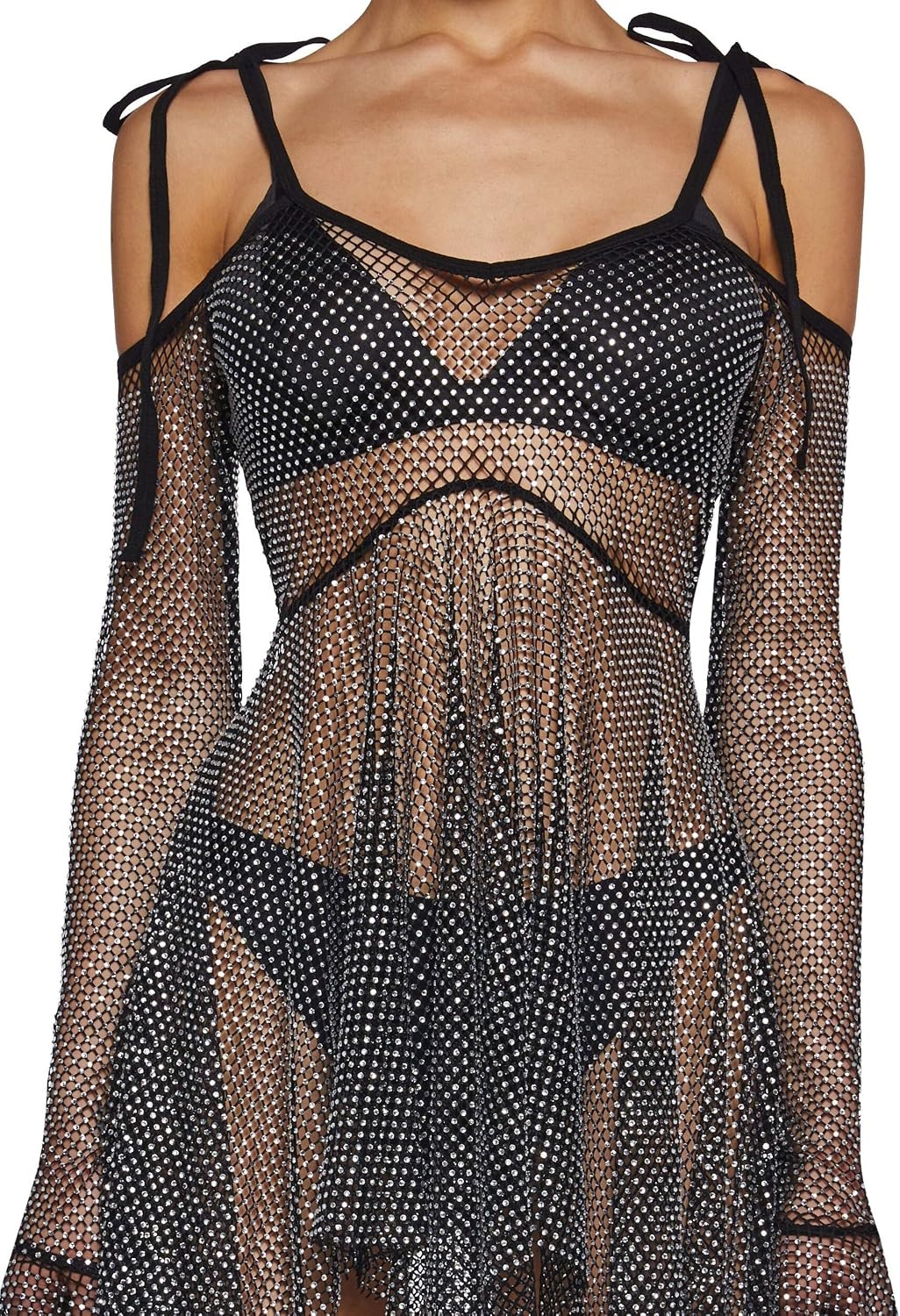 image:imageDolls Kill F is for Fairies Dress by Current Mood Fairycore Mini Dress with OffShoulder Sleeves Tie Straps and Ruched BustRhinestone