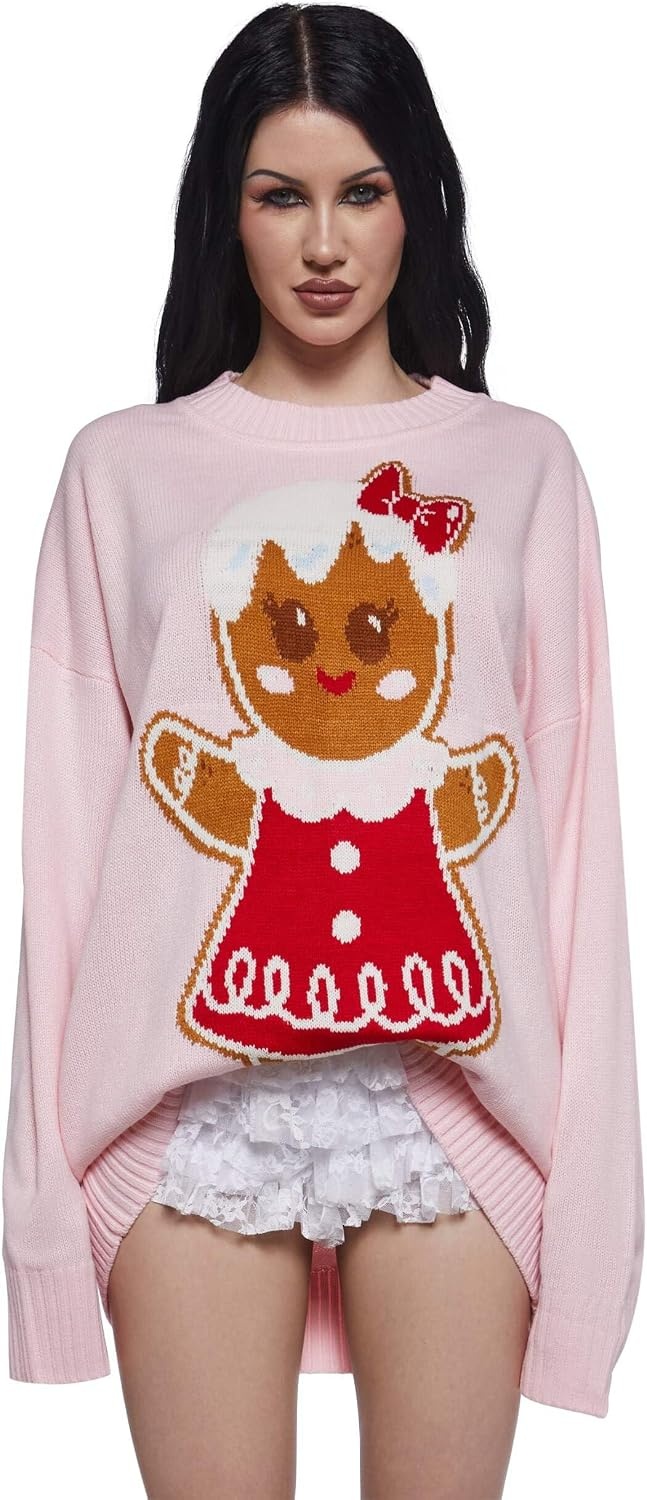 image:imageDolls Kill Family Fables Oversized Sweater Gingerbread Girl Graphic Knit Holiday PulloverGingerbread