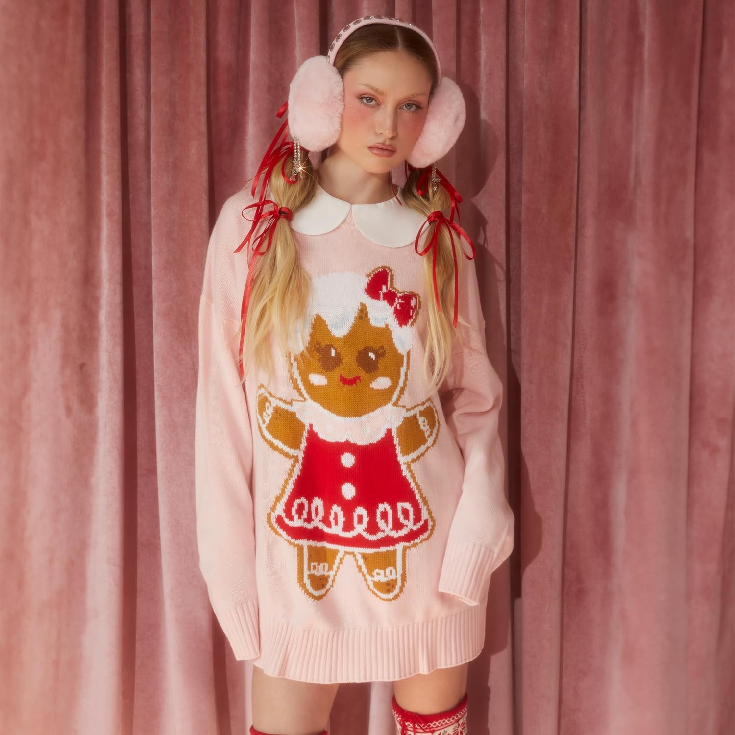 image:imageDolls Kill Family Fables Oversized Sweater Gingerbread Girl Graphic Knit Holiday PulloverGingerbread