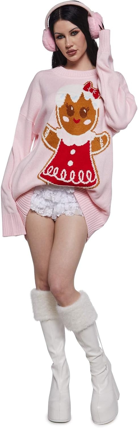 image:imageDolls Kill Family Fables Oversized Sweater Gingerbread Girl Graphic Knit Holiday PulloverGingerbread