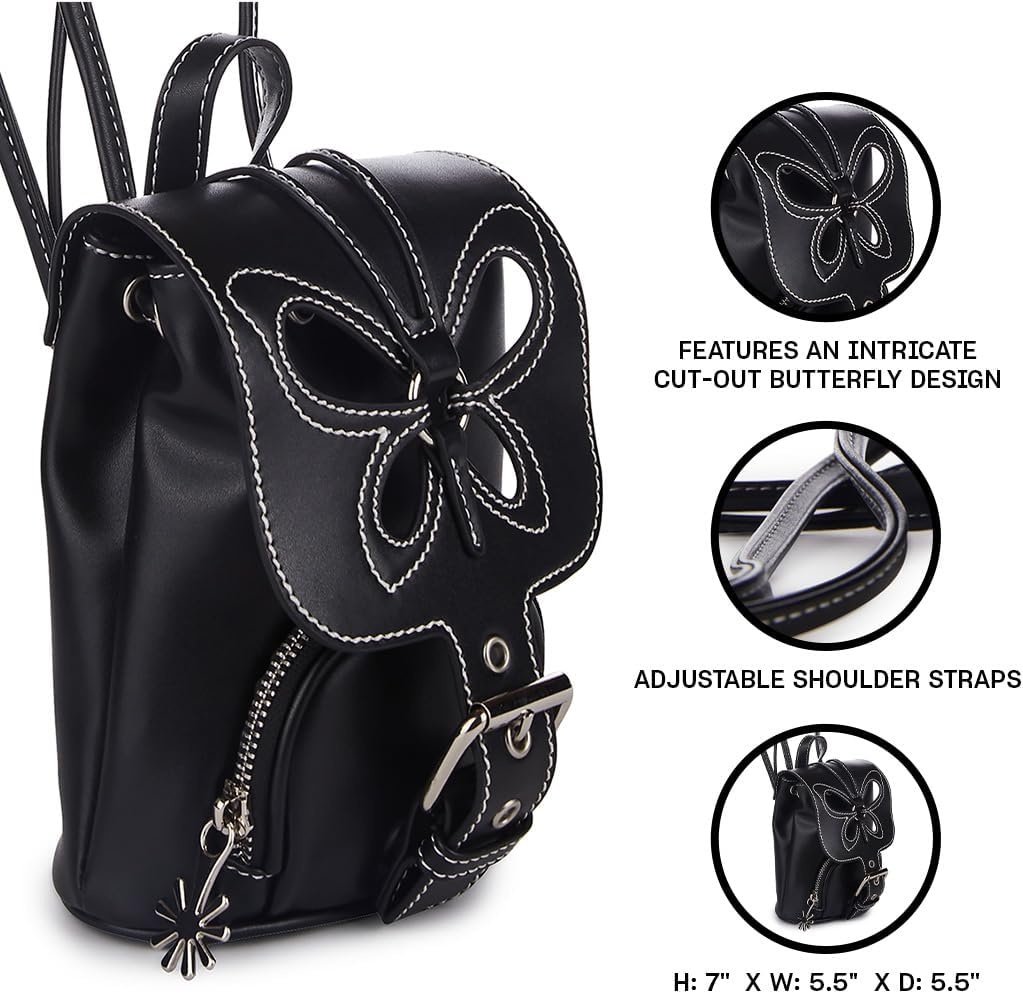 image:imageDolls Kill Feeling Good Butterfly Backpack by Delias For Adults Vegan Leather Bag With CutOut Butterfly Design and Adjustable Straps Black