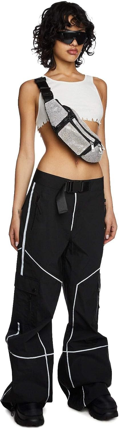 image:imageDolls Kill Gimme The Loot Rhinestone Fanny Pack by Poster Grl Sparkly Waist Bag with Adjustable Strap Front Pocket and Zipper Closures
