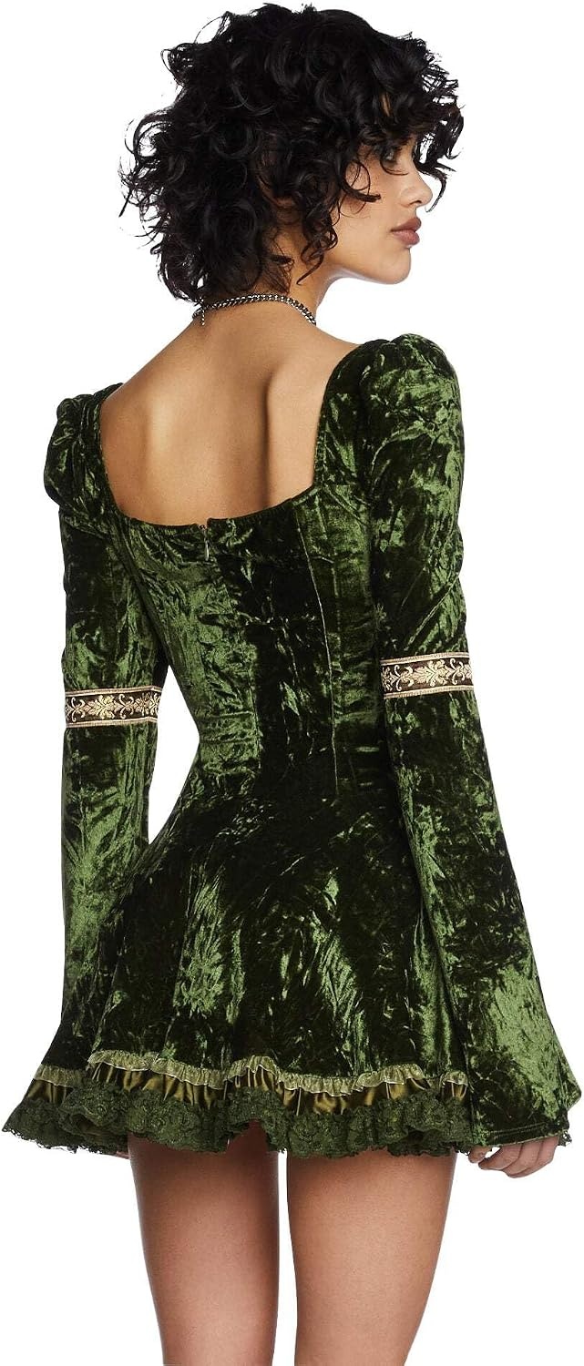 image:imageDolls Kill Myths N Legends Mini Dress by Current Mood Velour Dress with LaceUp Front amp Puff SleevesGreen