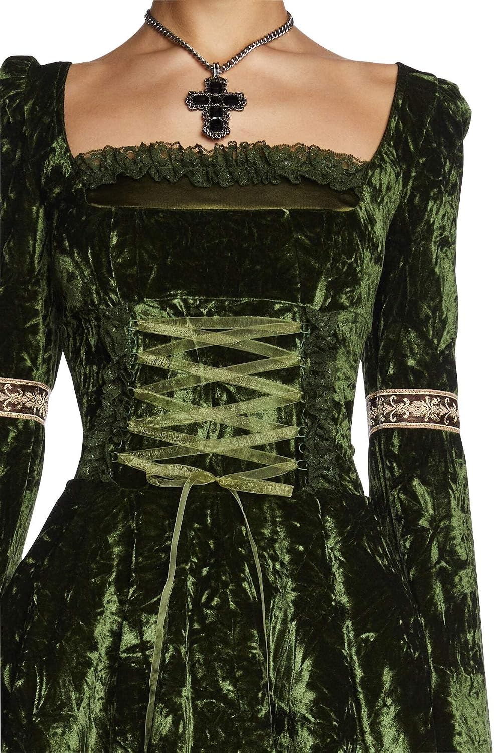 image:imageDolls Kill Myths N Legends Mini Dress by Current Mood Velour Dress with LaceUp Front amp Puff SleevesGreen