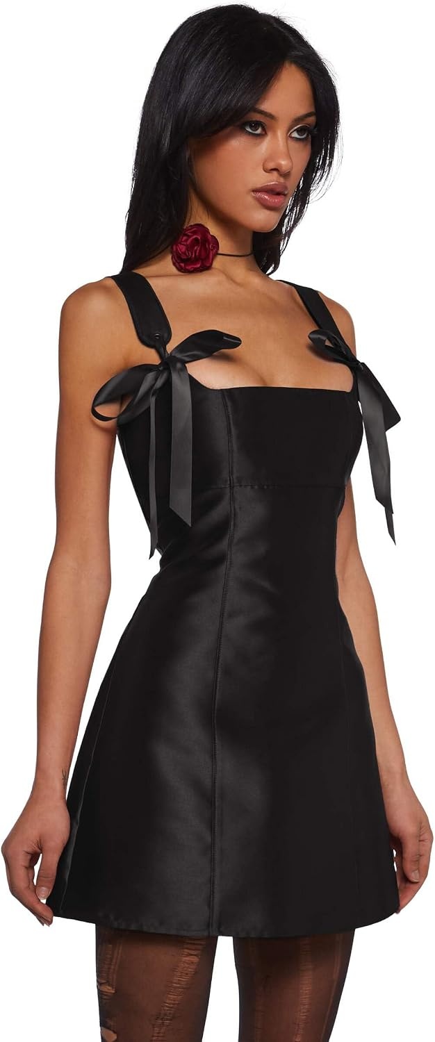 image:imageDolls Kill Pixie Stardust Mini Dress by Current Mood Taffeta Dress with Fit and Flare SilhouetteBlack