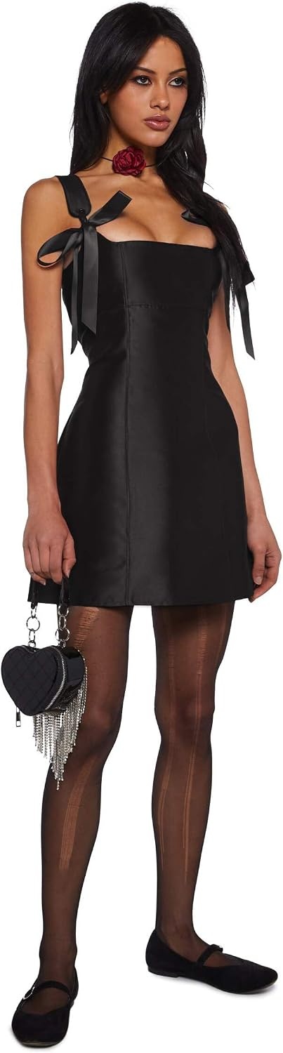 image:imageDolls Kill Pixie Stardust Mini Dress by Current Mood Taffeta Dress with Fit and Flare SilhouetteBlack