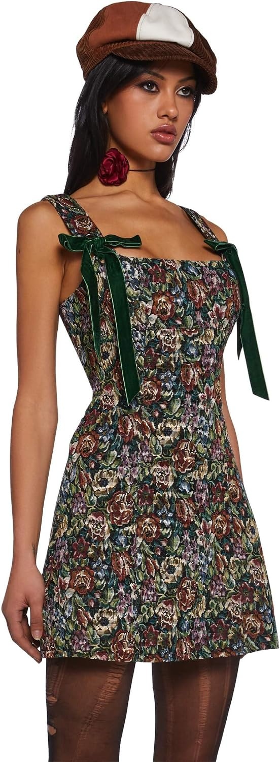 image:imageDolls Kill Pixie Stardust Mini Dress by Current Mood Taffeta Dress with Fit and Flare SilhouetteJacquard
