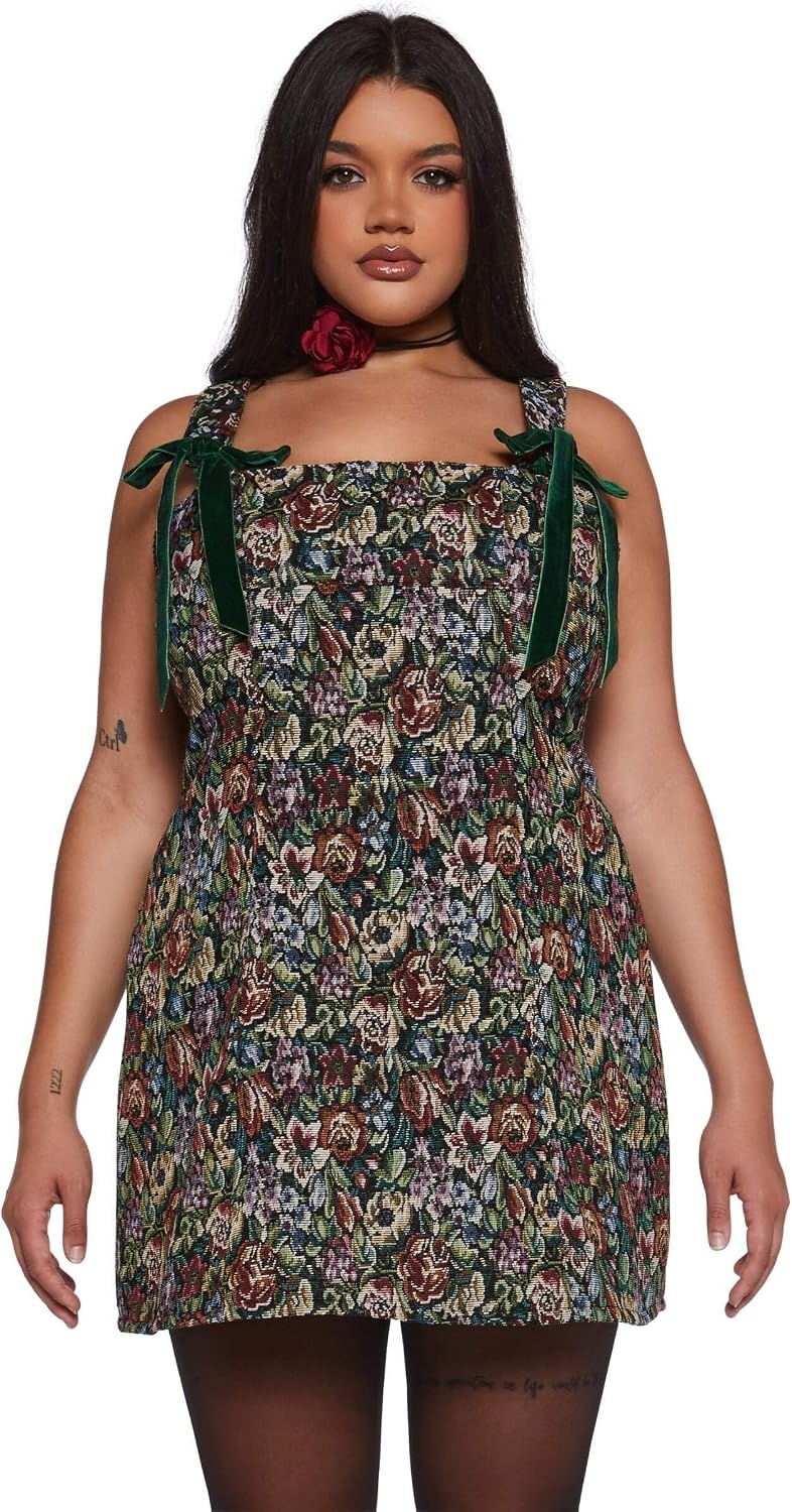 image:imageDolls Kill Pixie Stardust Mini Dress by Current Mood Taffeta Dress with Fit and Flare SilhouetteJacquard