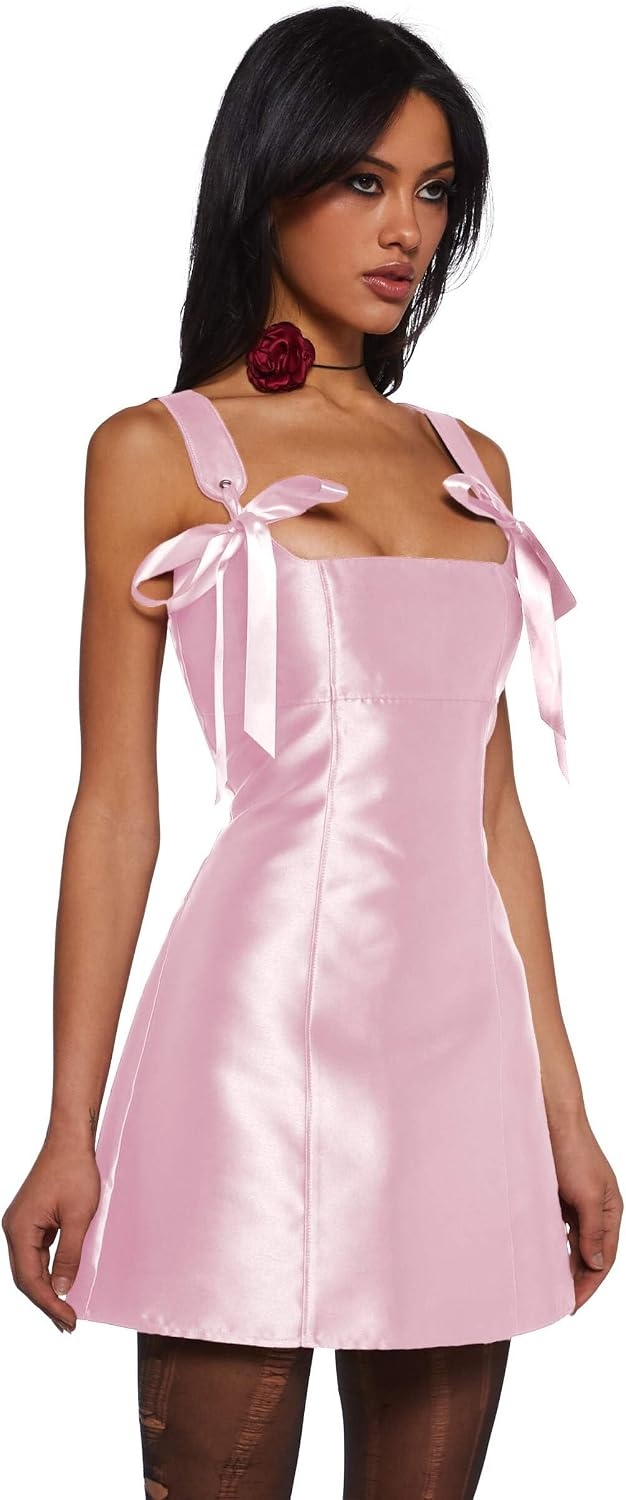 image:imageDolls Kill Pixie Stardust Mini Dress by Current Mood Taffeta Dress with Fit and Flare SilhouettePink