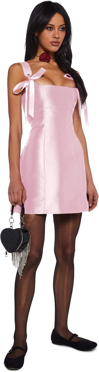 image:imageDolls Kill Pixie Stardust Mini Dress by Current Mood Taffeta Dress with Fit and Flare SilhouettePink