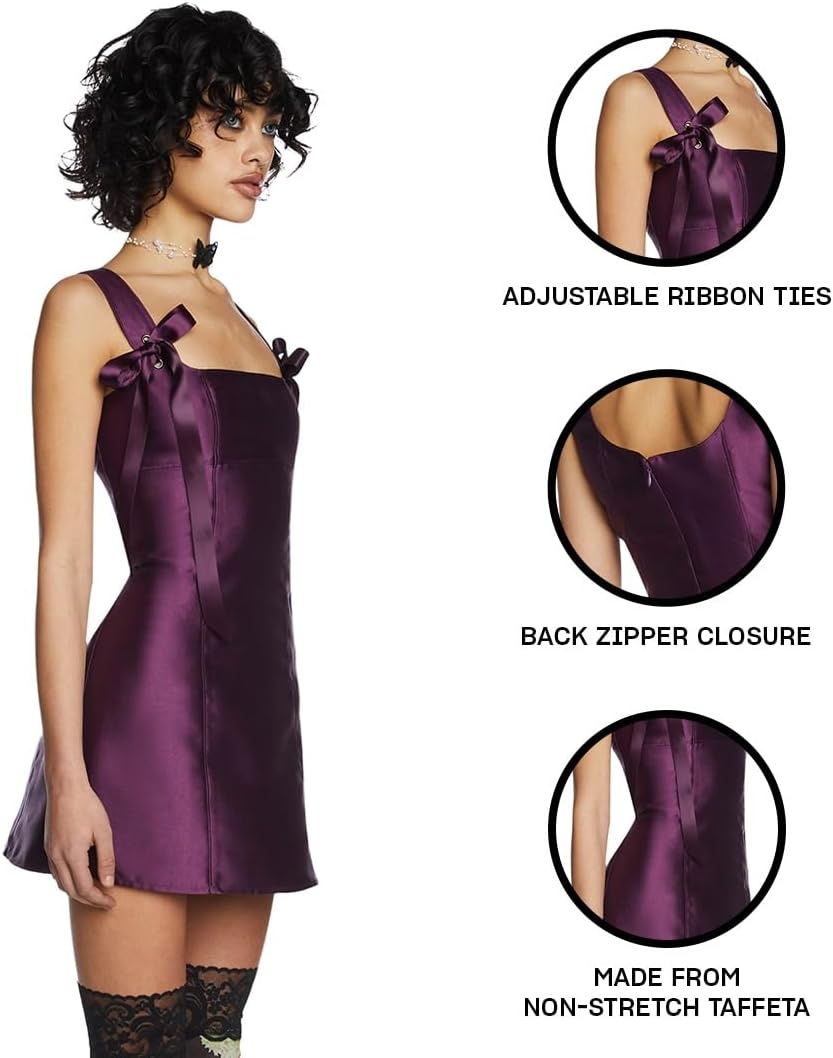 image:imageDolls Kill Pixie Stardust Mini Dress by Current Mood Taffeta Dress with Fit and Flare SilhouettePurple