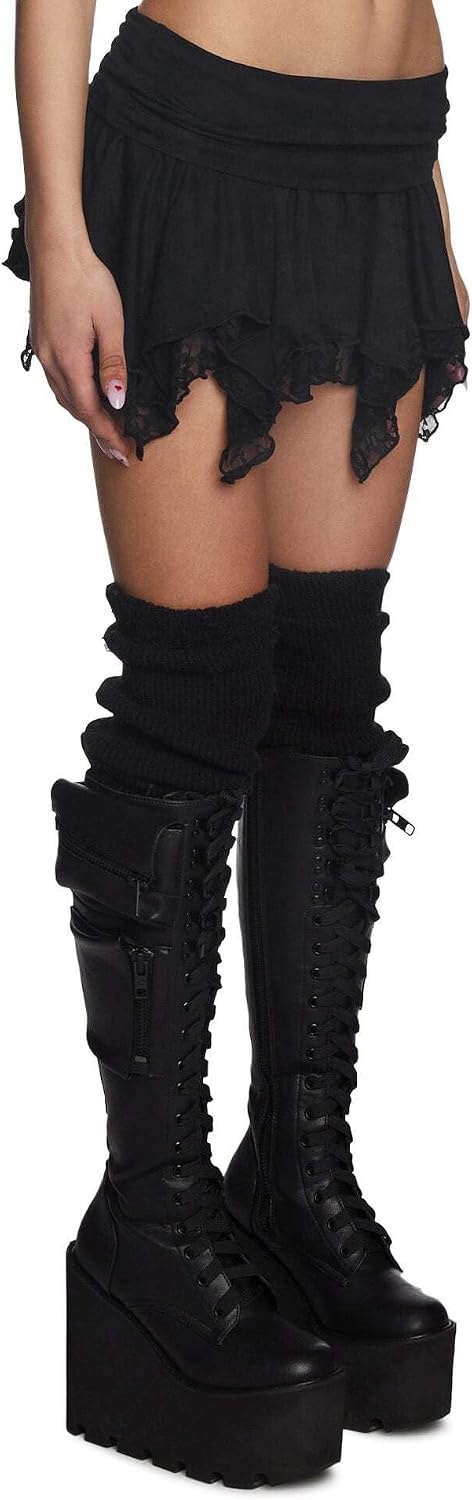 image:imageDolls Kill Tales of Fantasy Mini Skirt by Current Mood Stretchy Pleated Skirt with Ruffle Trim amp Elastic WaistbandBlack