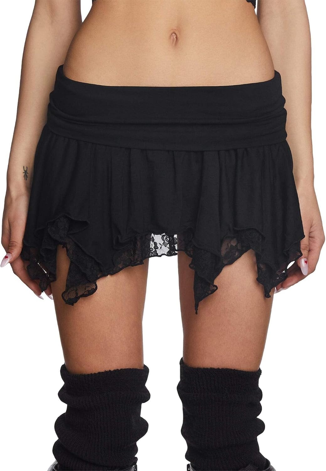 image:imageDolls Kill Tales of Fantasy Mini Skirt by Current Mood Stretchy Pleated Skirt with Ruffle Trim amp Elastic WaistbandBlack