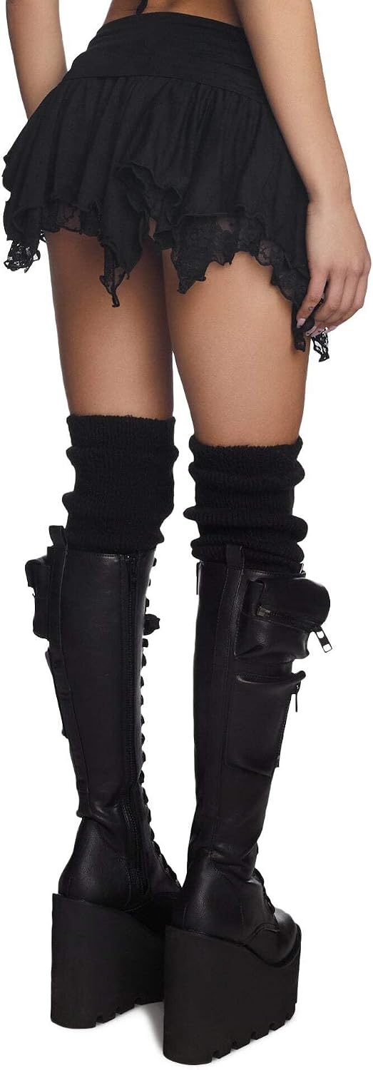 image:imageDolls Kill Tales of Fantasy Mini Skirt by Current Mood Stretchy Pleated Skirt with Ruffle Trim amp Elastic WaistbandBlack