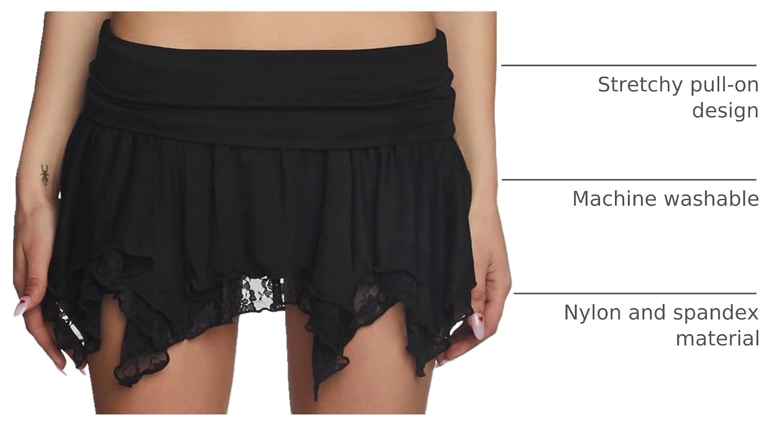 image:imageDolls Kill Tales of Fantasy Mini Skirt by Current Mood Stretchy Pleated Skirt with Ruffle Trim amp Elastic WaistbandBlack