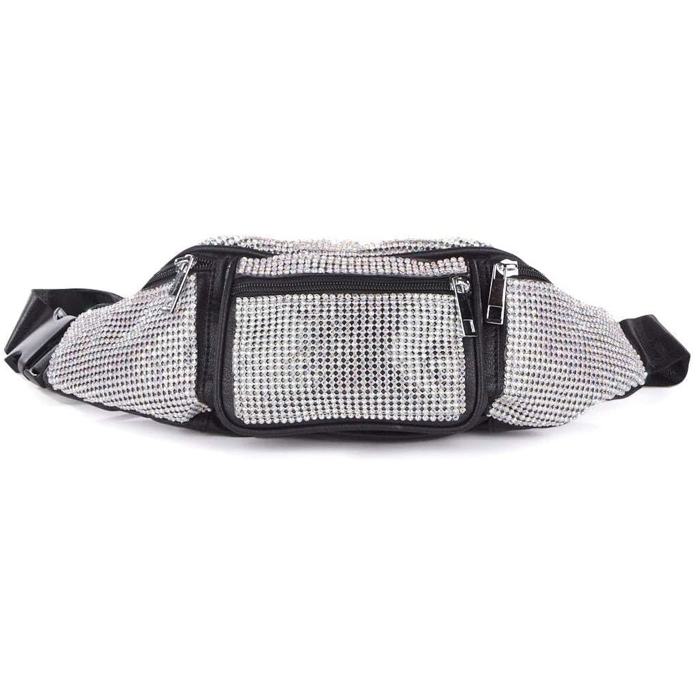 image:imageDolls Kill Gimme The Loot Rhinestone Fanny Pack by Poster Grl Sparkly Waist Bag with Adjustable Strap Front Pocket and Zipper Closures