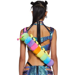 Dolls Kill Gone To Wonderland Caterpillar Bag by Club Exx – Rainbow Plush Novelty Crossbody with Detachable Strap, One Size