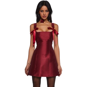 Dolls Kill Pixie Stardust Mini Dress by Current Mood – Taffeta Dress with Fit and Flare Silhouette(Burgundy)