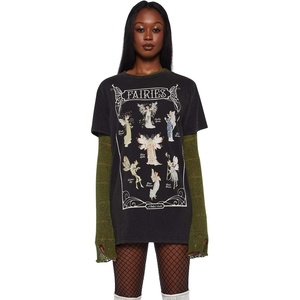 Dolls Kill Woodland Whispers Oversized Tee by Delia’s – Washed Design with Fairy Graphics and Loose Fit