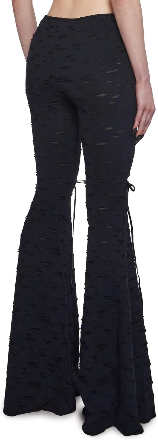 image:imageDolls Kill Beyond The Woods Flare Pants by Widow Gothic Flare Pants with LaceUp Sides Shredded Details and Wide LegBlack