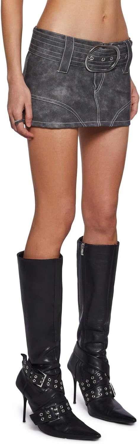 image:imageDolls Kill Norah Micro Skort by Generation Kiss Edgy Low Rise Vegan Leather Skort with Statement BuckleGrey