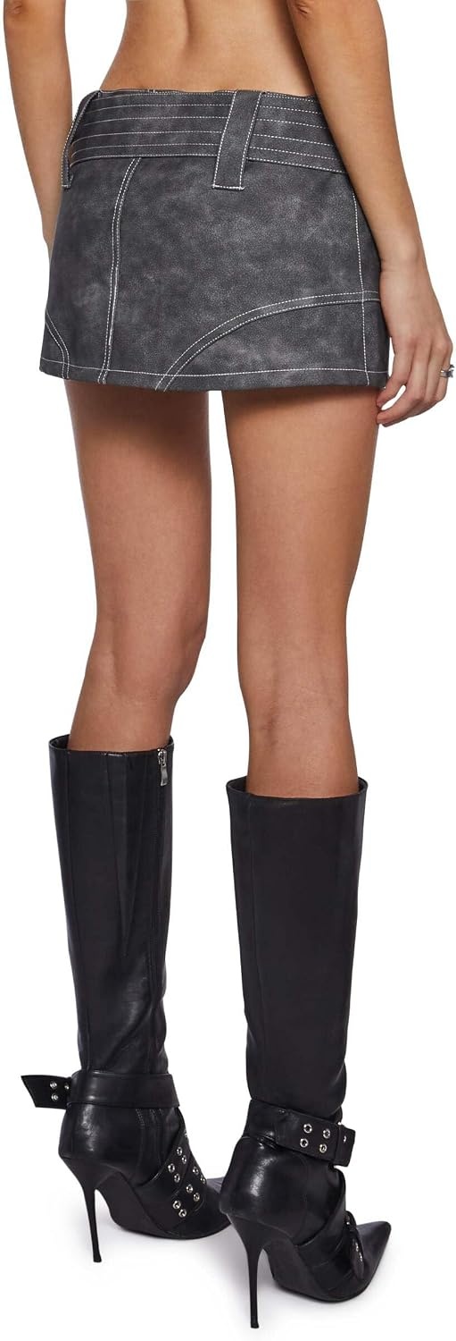 image:imageDolls Kill Norah Micro Skort by Generation Kiss Edgy Low Rise Vegan Leather Skort with Statement BuckleGrey