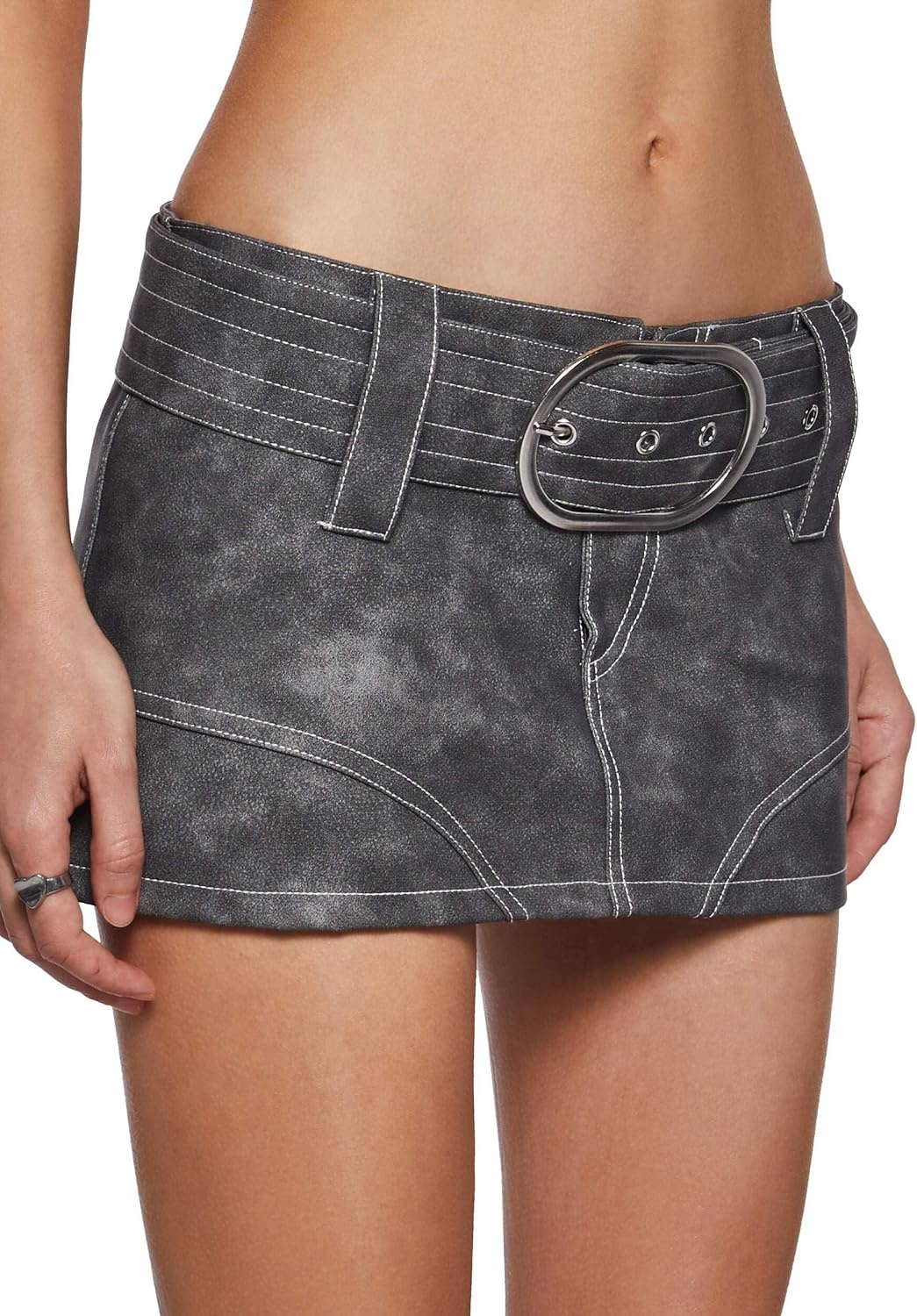 image:imageDolls Kill Norah Micro Skort by Generation Kiss Edgy Low Rise Vegan Leather Skort with Statement BuckleGrey