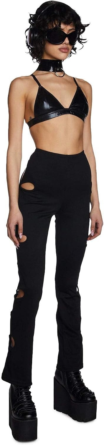 image:imageDolls Kill Star Child CutOut Pants by Club Exx Black CutOut Flare Pants with Stretch FitBlack