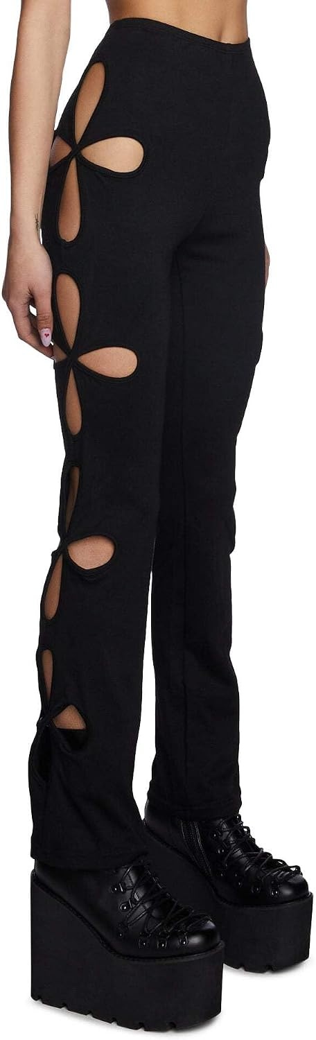 image:imageDolls Kill Star Child CutOut Pants by Club Exx Black CutOut Flare Pants with Stretch FitBlack