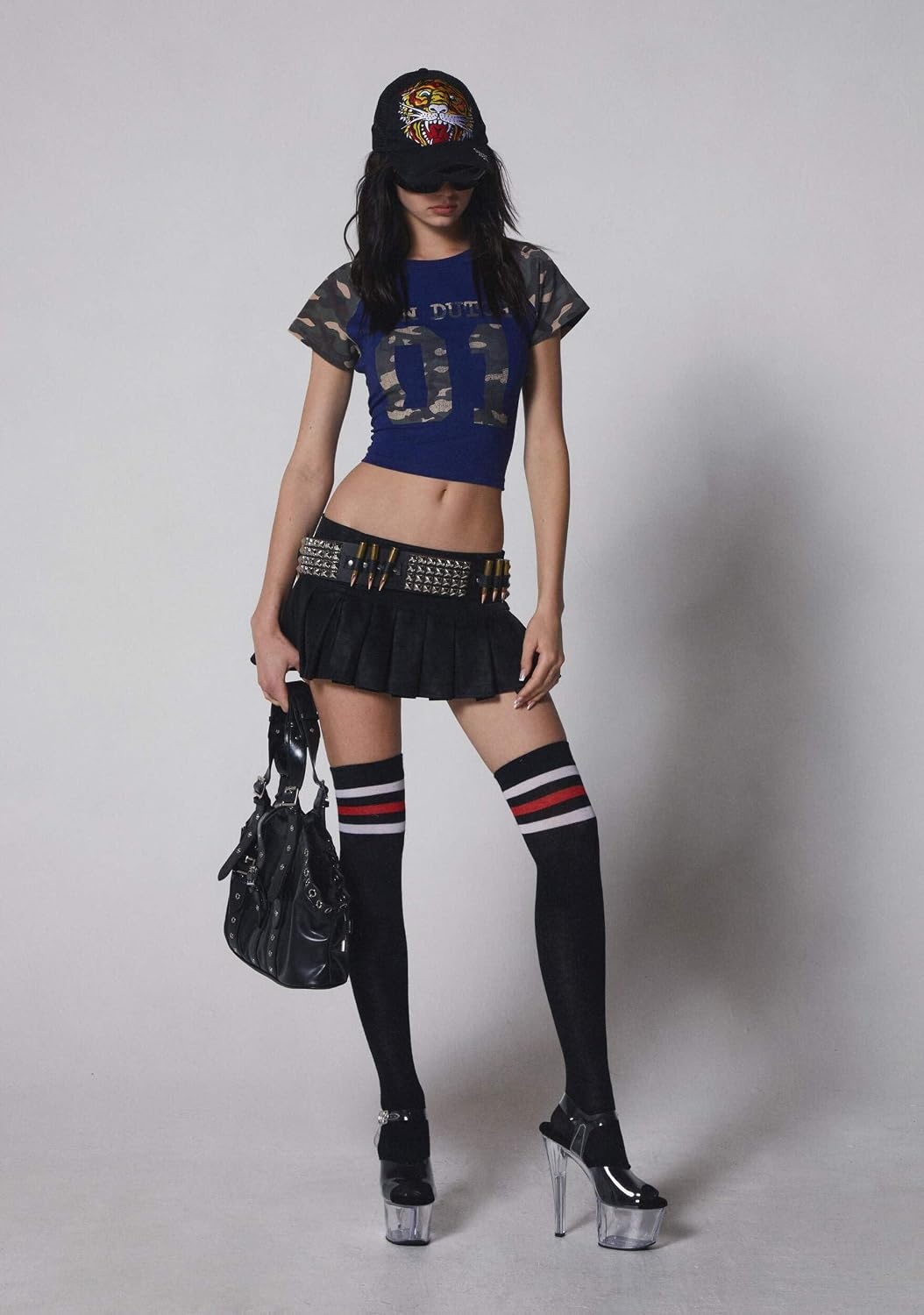 image:imageDolls Kill Viral Takeover Mini Skirt by Poster GRL Vegan Leather Pleated Skirt with Adjustable Buckle BeltBlack