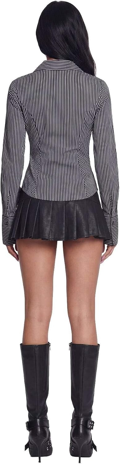 image:imageDolls Kill Viral Takeover Mini Skirt by Poster GRL Vegan Leather Pleated Skirt with Adjustable Buckle BeltBlack