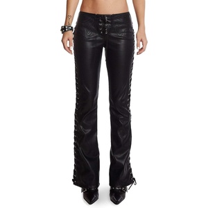 Dolls Kill Frida Butterfly Pants by Generation Kiss – Vegan Leather Lace-Up Flare Pants with Stitched Butterfly Design(Black)