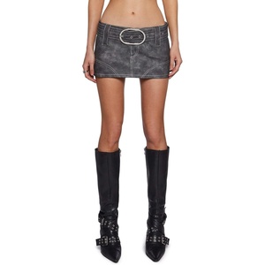 Dolls Kill Norah Micro Skort by Generation Kiss – Edgy Low Rise Vegan Leather Skort with Statement Buckle(Grey)