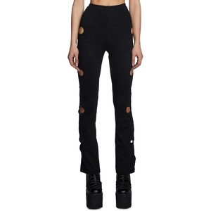 Dolls Kill Star Child Cut-Out Pants by Club Exx – Black Cut-Out Flare Pants with Stretch Fit(Black)