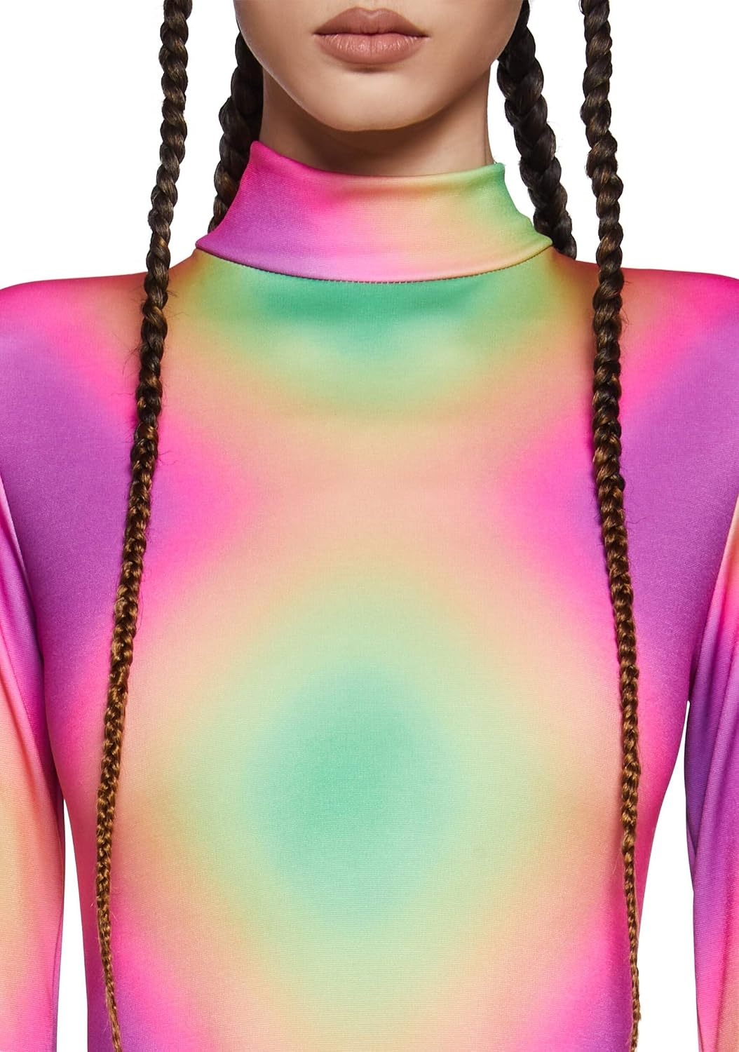 image:imageDolls Kill Acid Tripping Long Sleeve Bodysuit by Club Exx Ombre Rainbow Mock Neck Bodysuit with Shoulder Pads amp Back ZipperMulti