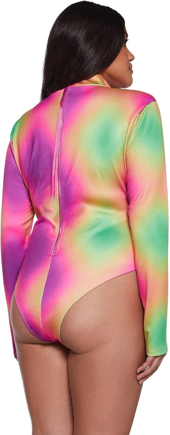 image:imageDolls Kill Acid Tripping Long Sleeve Bodysuit by Club Exx Ombre Rainbow Mock Neck Bodysuit with Shoulder Pads amp Back ZipperMulti
