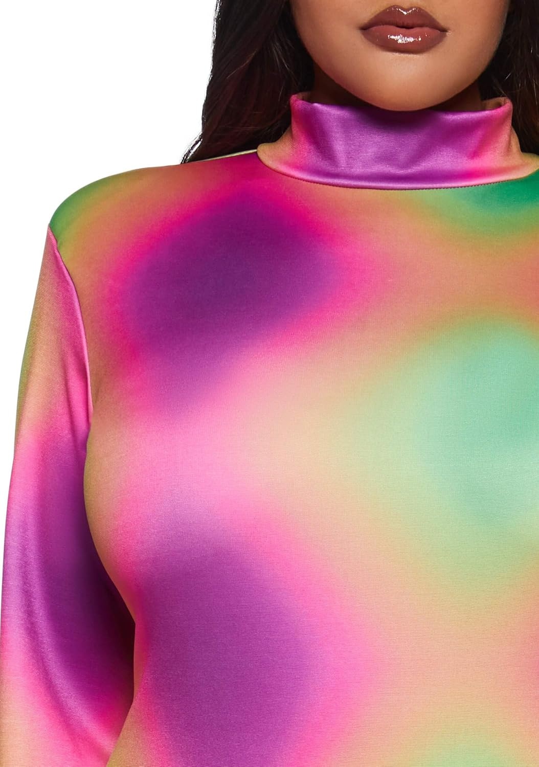 image:imageDolls Kill Acid Tripping Long Sleeve Bodysuit by Club Exx Ombre Rainbow Mock Neck Bodysuit with Shoulder Pads amp Back ZipperMulti