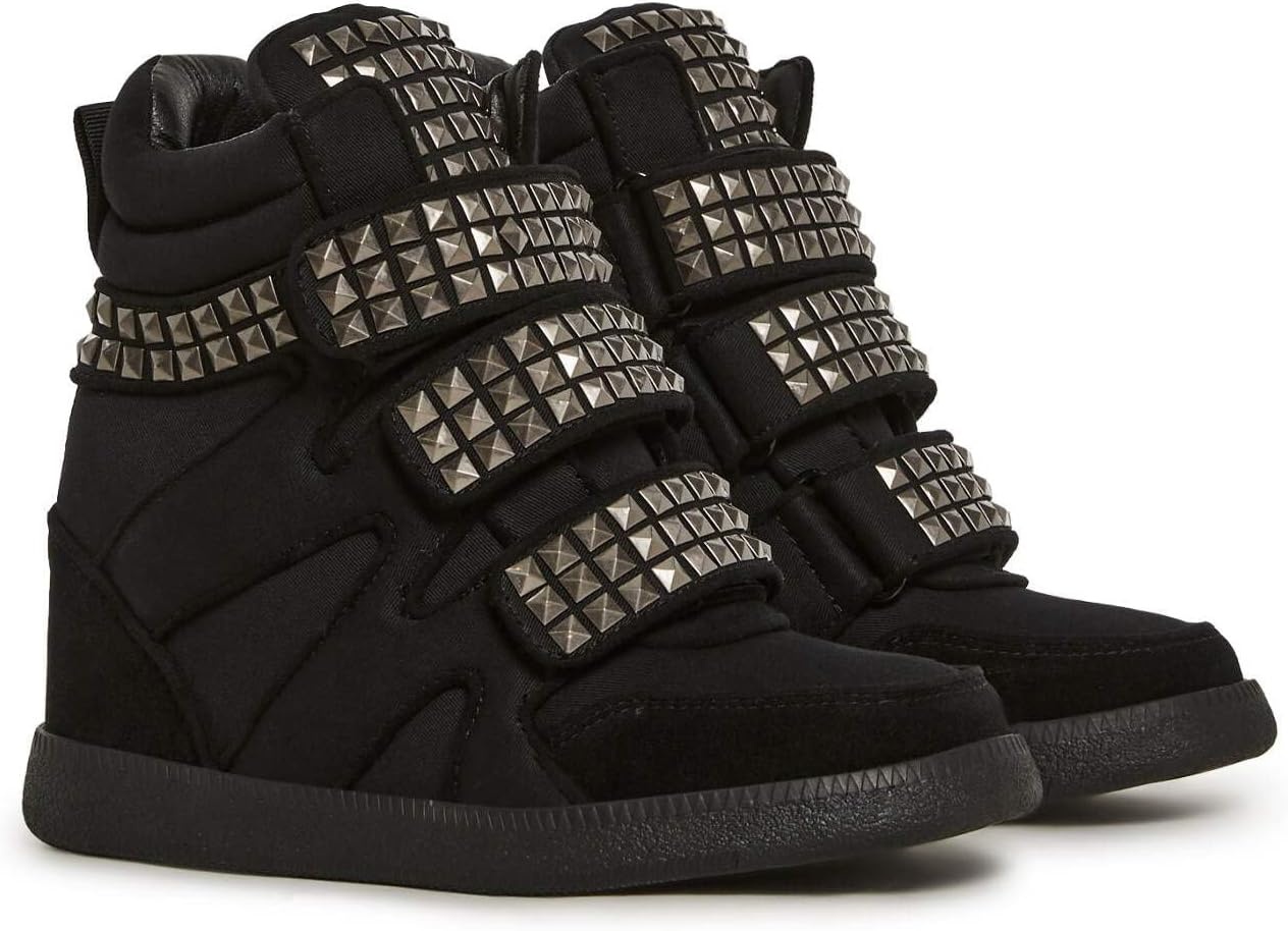 image:imageDolls Kill Ambient Wedge Sneakers with Studs by Darker WAVS Womens Suede Platform Sneakers with HookandLoop StrapsBlack