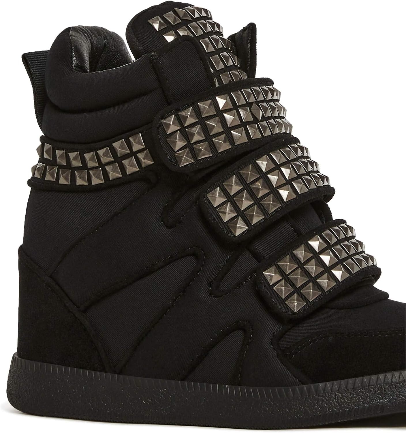 image:imageDolls Kill Ambient Wedge Sneakers with Studs by Darker WAVS Womens Suede Platform Sneakers with HookandLoop StrapsBlack